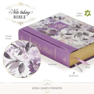 KJV Holy Bible, Note-taking Bible, Faux Leather Hardcover - King James Version, Purple Floral Printe...