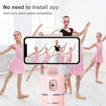 Auto Face Tracking Tripod, 360° Rotation Phone Camera Mount with Selfie Ring Light, No App, Battery Operated Smart Shooting Holder for Live Vlog (Pink)