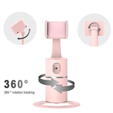 Auto Face Tracking Tripod, 360° Rotation Phone Camera Mount with Selfie Ring Light, No App, Battery Operated Smart Shooting Holder for Live Vlog (Pink)
