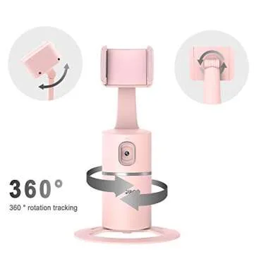 Auto Face Tracking Tripod, 360° Rotation Phone Camera Mount with Selfie Ring Light, No App, Battery Operated Smart Shooting Holder for Live Vlog (Pink)