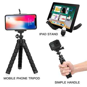 Mini Flexible Sponge Octopus Tripod for iPhone Samsung Xiaomi Huawei Mobile Phone Smartphone Tripod for Camera Accessory (Black)
