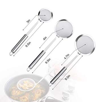 AIEVE Fine Mesh Skimmer Spoon, 3 Pack Mesh Strainers for Kitchen Stainless Steel Cooking Oil Filter Strainer Hot Pot Fat Skimmer Spoon for Kitchen Food Cooking Frying Skimming Grease, Foam and Gravy