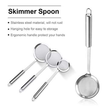 AIEVE Fine Mesh Skimmer Spoon, 3 Pack Mesh Strainers for Kitchen Stainless Steel Cooking Oil Filter Strainer Hot Pot Fat Skimmer Spoon for Kitchen Food Cooking Frying Skimming Grease, Foam and Gravy