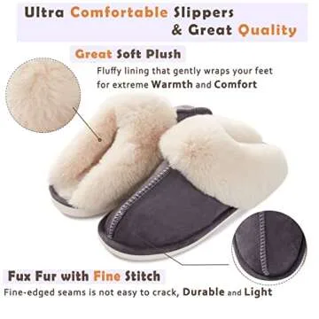 Donpapa Womens Slipper with Memory Foam Fluffy Soft Warm Slip On House Slippers Anti-Skid Cozy Plush for Indoor Outdoor Dark Grey Medium