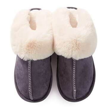 Donpapa Womens Slipper with Memory Foam Fluffy Soft Warm Slip On House Slippers Anti-Skid Cozy Plush for Indoor Outdoor Dark Grey Medium