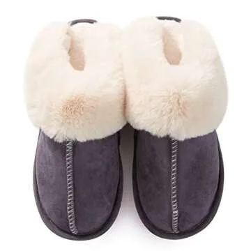 Donpapa Womens Slipper with Memory Foam Fluffy Soft Warm Slip On House Slippers Anti-Skid Cozy Plush for Indoor Outdoor Dark Grey Medium