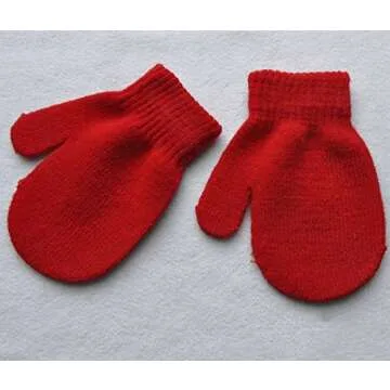 Toddler Unisex Baby Girl Boy Solid Color Warm Knit Gloves Magic Stretch Mittens Winter (1-4 Years, R...