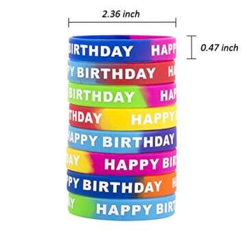 ARTLYMERS 24pcs Happy Birthday Rubber Bracelets, Colored Silicone Stretch Wristbands for Birthday Pa...