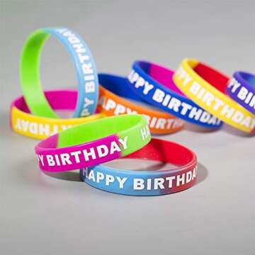 ARTLYMERS 24pcs Happy Birthday Rubber Bracelets, Colored Silicone Stretch Wristbands for Birthday Party Supplies Favors 8 Styles
