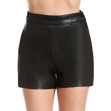 Everbellus Womens Casual Wide Leg Shorts High Waisted Faux Leather Shorts Black Xsmall
