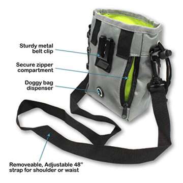 Pets First Dog Treat Training Pouch - Treat Bag for Kibble, Food, Toys, Accessories with Built-in Poop Bag Dispenser - Holder for Small, Medium & Large Dogs & Puppies with Multiple Ways to Wear