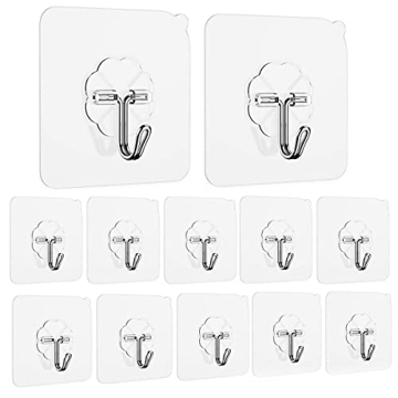 Adhesive Hooks Utility Hooks 44 lb/ 20 kg(Max), Heavy Duty Coat Hooks Waterproof and Oilproof Seamle...