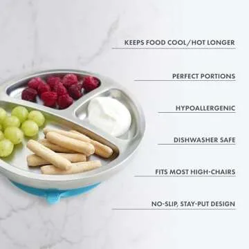 Avanchy Baby Plates with Suction – Stainless Steel Divided Plates for Toddlers, BPA-Free, Dishwasher Safe, Unbreakable, Non-Toxic, 100% Silicone Suction – Green