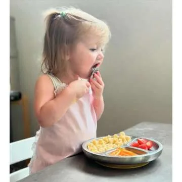 Avanchy Baby Plates with Suction – Stainless Steel Divided Plates for Toddlers, BPA-Free, Dishwasher Safe, Unbreakable, Non-Toxic, 100% Silicone Suction – Green