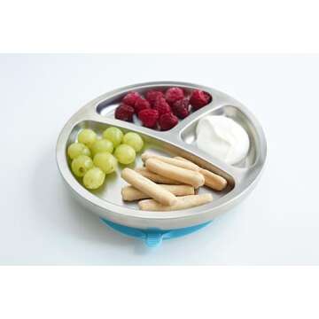 Avanchy Baby Plates with Suction – Stainless Steel Divided Plates for Toddlers, BPA-Free, Dishwasher Safe, Unbreakable, Non-Toxic, 100% Silicone Suction – Green