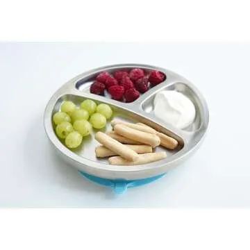 Avanchy Baby Plates with Suction – Stainless Steel Divided Plates for Toddlers, BPA-Free, Dishwasher Safe, Unbreakable, Non-Toxic, 100% Silicone Suction – Green