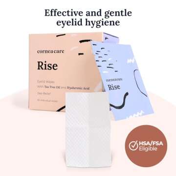 CorneaCare Rise: Eyelid Wipes | Eye Wipes for Dry Eyes | Eyelid Wipes with Tea Tree Oil & Hyaluronic Acid | Travel Ready | 30 Count | FSA & HSA Eligible