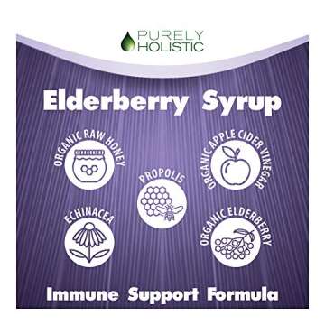 Purely Holistic Organic Elderberry Syrup for Adults & Kids (2+) - 16 fl oz - with Black Sambucus Elderberry, Propolis, Echinacea, Raw Honey & Apple Cider Vinegar - Immune Support and Immune Booster