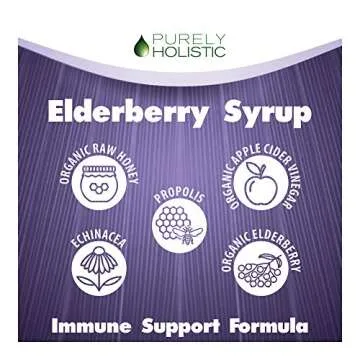 Purely Holistic Organic Elderberry Syrup for Adults & Kids (2+) - 16 fl oz - with Black Sambucus Elderberry, Propolis, Echinacea, Raw Honey & Apple Cider Vinegar - Immune Support and Immune Booster