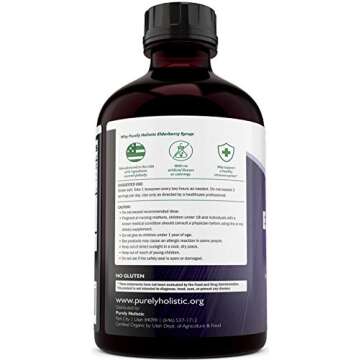 Purely Holistic Organic Elderberry Syrup for Adults & Kids (2+) - 16 fl oz - with Black Sambucus Elderberry, Propolis, Echinacea, Raw Honey & Apple Cider Vinegar - Immune Support and Immune Booster