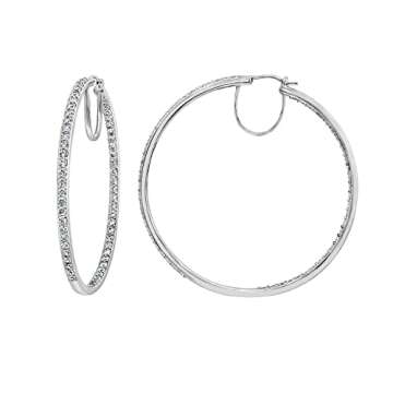 Amazon Essentials Platinum-Plated Sterling Silver Infinite Elements Cubic Zirconia Round Hoop Earrings (2" Diameter) (7 cttw), (previously Amazon Collection)