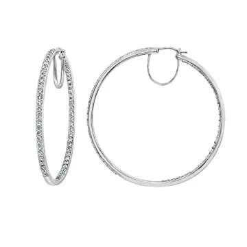 Amazon Essentials Platinum-Plated Sterling Silver Infinite Elements Cubic Zirconia Round Hoop Earrings (2" Diameter) (7 cttw), (previously Amazon Collection)