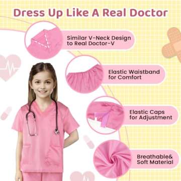 Meland Kids Scrubs for Girls Boys, Doctor Costume for Kids Halloween Career Day Costume for Girls Boys 3-10 Doctor Dress Up