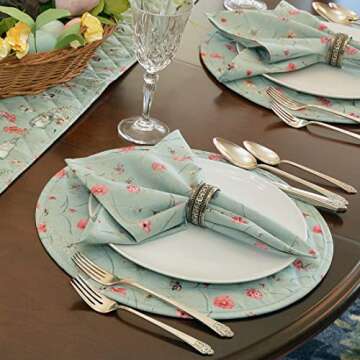 Sweet Pea Linens Mint Wildflower Print Cloth Napkins - Set of Four