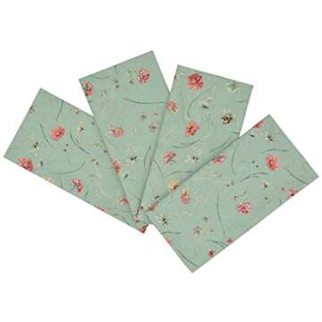 Sweet Pea Linens Mint Wildflower Print Cloth Napkins - Set of Four