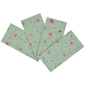 Sweet Pea Linens Mint Wildflower Print Cloth Napkins - Set of Four