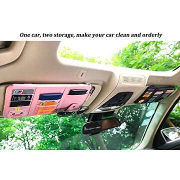 SEMBEM Car Sun Visor Organizer, Registration and Document Holder, Personal Belonging Storage Pouch Auto Interior Accessories Pocket Organizer (Pink)