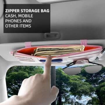SEMBEM Car Sun Visor Organizer, Registration and Document Holder, Personal Belonging Storage Pouch Auto Interior Accessories Pocket Organizer (Pink)
