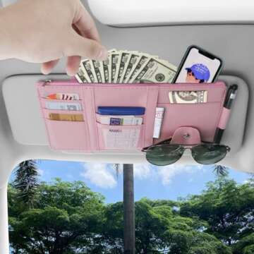 SEMBEM Car Sun Visor Organizer, Registration and Document Holder, Personal Belonging Storage Pouch Auto Interior Accessories Pocket Organizer (Pink)