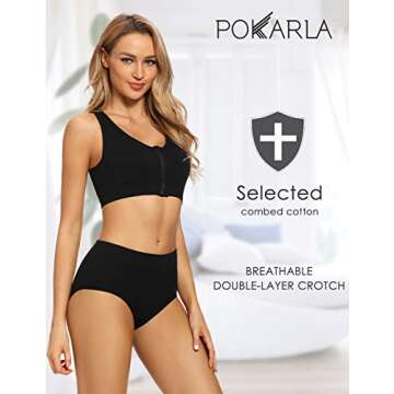 POKARLA Women's Cotton Stretch Underwear Ladies Mid Rise Briefs Panties 5-Pack Black Plus Size(X-Lar...