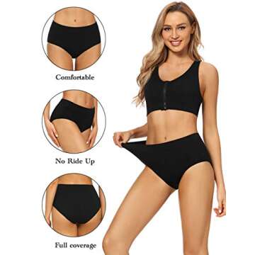 POKARLA Women's Cotton Stretch Underwear Ladies Mid Rise Briefs Panties 5-Pack Black Plus Size(X-Large)