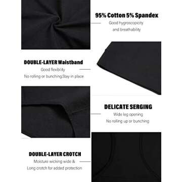 POKARLA Women's Cotton Stretch Underwear Ladies Mid Rise Briefs Panties 5-Pack Black Plus Size(X-Large)