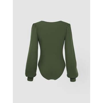 CIDER Long Sleeve Body Suits Womens V Neck Bodysuits Ruched Pleated Corset Bodysuit Leotard Trendy: Green, S