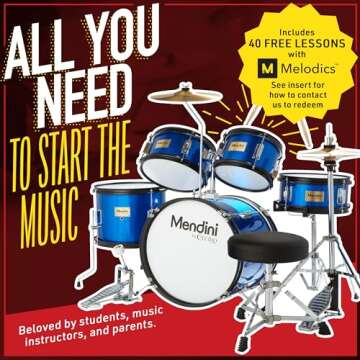 Mendini by Cecilio Kids Drum Set 5 Piece - Full 16in Youth Drumset with Bass, Toms, Snare Drum, Cymb...