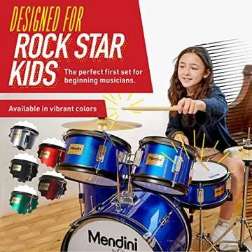 Mendini Kids Drum Set - 5 Piece Blue Youth Drum Kit
