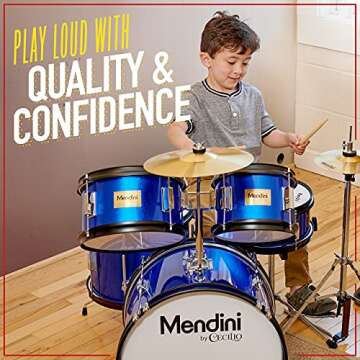 Mendini Kids Drum Set - 5 Piece Blue Youth Drum Kit