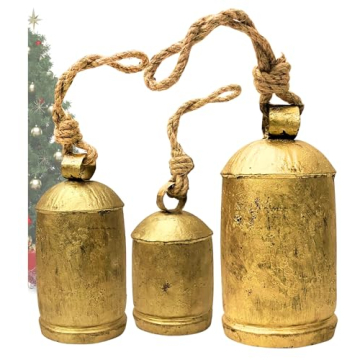Decorative Cow Bells Set of 3 Large Harmony Bells - Vintage Giant Christmas Bells, Country Rustic Co...