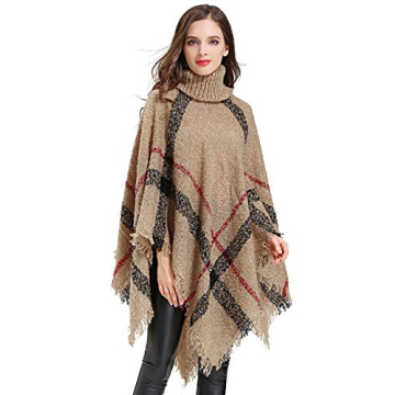 HITOP Women's Boho Tassel Cape Poncho Knit Sweater