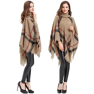 HITOP Women's Boho Tassel Cape Poncho Knit Sweater