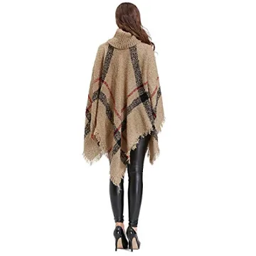 HITOP Women's Boho Tassel Cape Poncho Knit Sweater