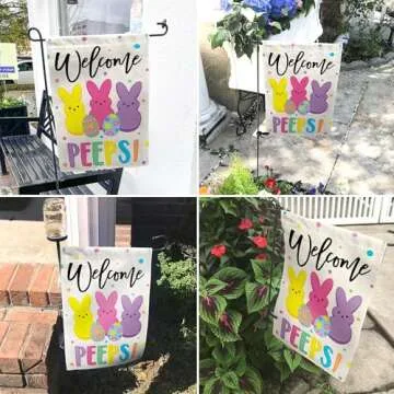 Welcome Bunny Easter Garden Flag 12x18 Inch Double-Sided, Easter Decorations for Outside, Small Burlap Happy March Garden Flag for Porch & Yard & House, Outdoor Spring Bunny Decor