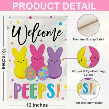 Welcome Bunny Easter Garden Flag 12x18 Inch Double-Sided, Easter Decorations for Outside, Small Burlap Happy March Garden Flag for Porch & Yard & House, Outdoor Spring Bunny Decor
