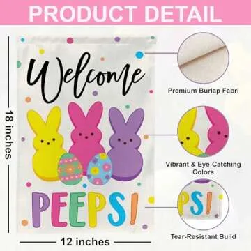 Welcome Bunny Easter Garden Flag 12x18 Inch Double-Sided, Easter Decorations for Outside, Small Burlap Happy March Garden Flag for Porch & Yard & House, Outdoor Spring Bunny Decor