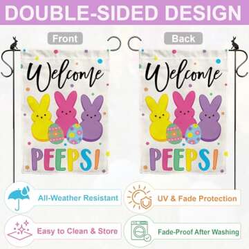 Welcome Bunny Easter Garden Flag 12x18 Inch Double-Sided, Easter Decorations for Outside, Small Burlap Happy March Garden Flag for Porch & Yard & House, Outdoor Spring Bunny Decor