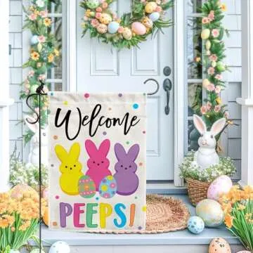 Welcome Bunny Easter Garden Flag 12x18 Inch Double-Sided, Easter Decorations for Outside, Small Burlap Happy March Garden Flag for Porch & Yard & House, Outdoor Spring Bunny Decor