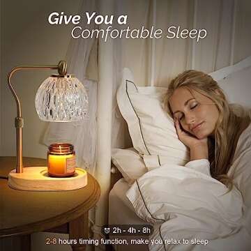 HASUN Candle Warmer Lamp, Vintage Glass Electric Dimmable Candle Warmer Lamp with Timer and Adjustable Height/Heat, 2-8h Timer, Candle Warmer Lamp for Bedroom, Scented Candles Warmer Gold